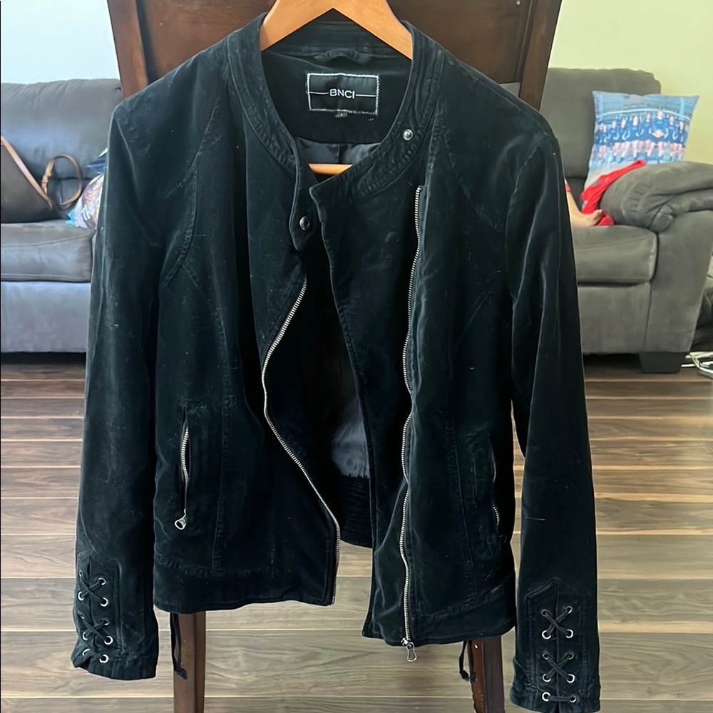 Black Velvet Moto Jacket with Asymmetrical Zipper